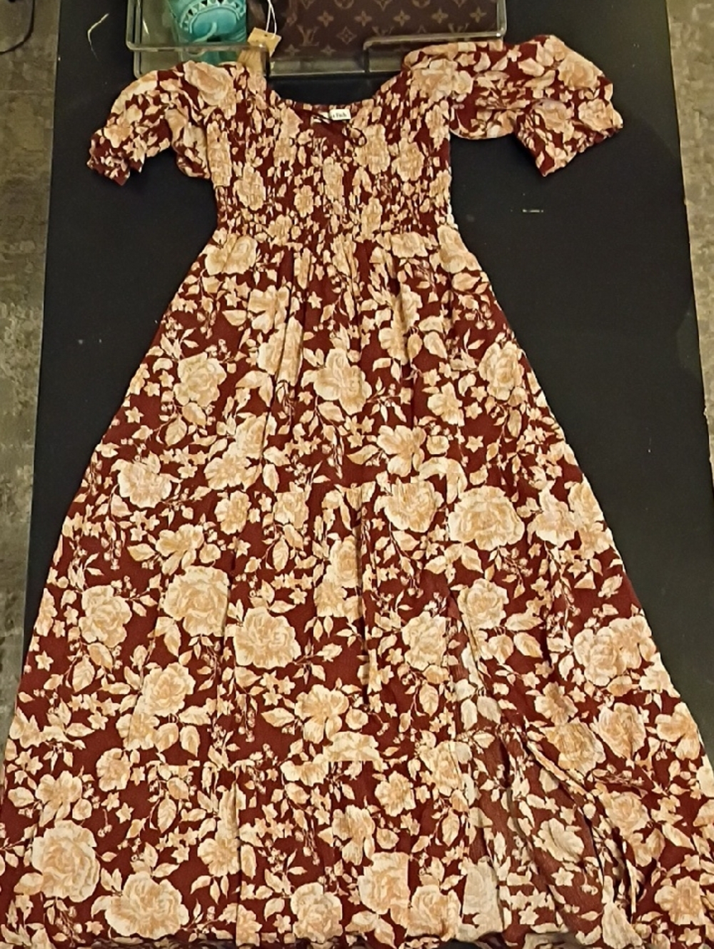 Abercrombie & Fitch Maroon and Cream Floral Smocked Top